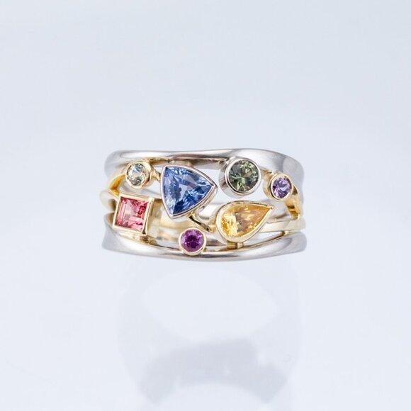 - 🎀 Multicolor Stones Zircon Stackable Cross Fashion Rings for Women, PD217 - Picture 2 of 4